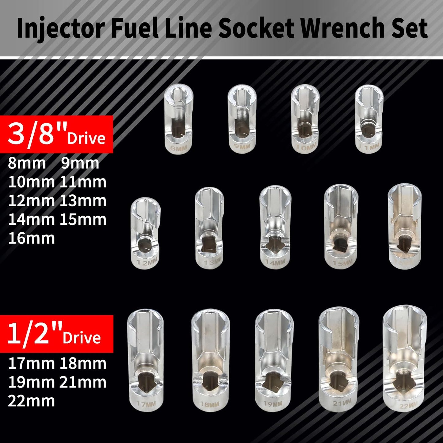 Tyiipro™ 14PCS Diesel Injector Fuel Line Socket Set – 8-22mm Flare Nut Sockets