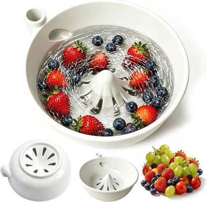 Handmade Ceramic Vortex Berry Washing Bowl – Self-Flowing Fruit Washer & Colander