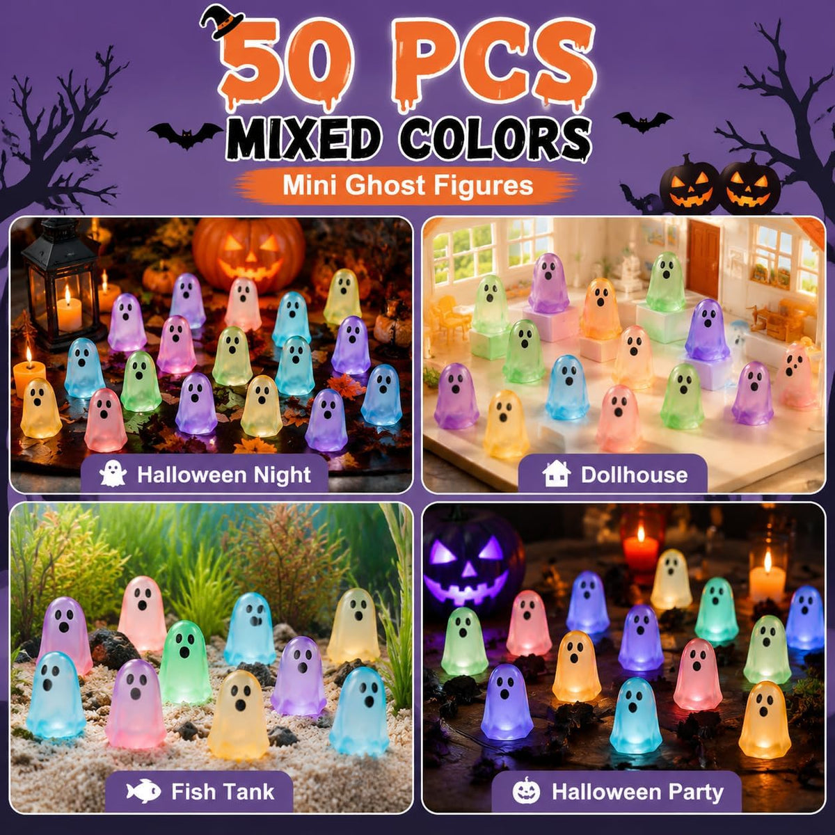 👻Mini Glow-in-the-Dark Ghost Figurines – Colorful Halloween Resin Decorations