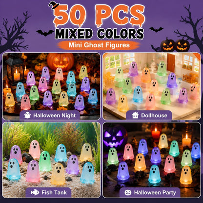 👻Mini Glow-in-the-Dark Ghost Figurines – Colorful Halloween Resin Decorations