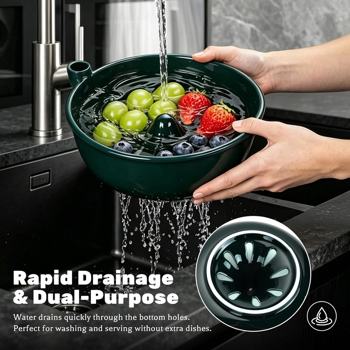 Handmade Ceramic Vortex Berry Washing Bowl – Self-Flowing Fruit Washer & Colander