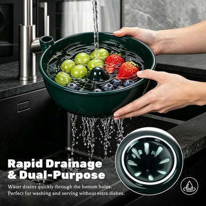 Handmade Ceramic Vortex Berry Washing Bowl – Self-Flowing Fruit Washer & Colander