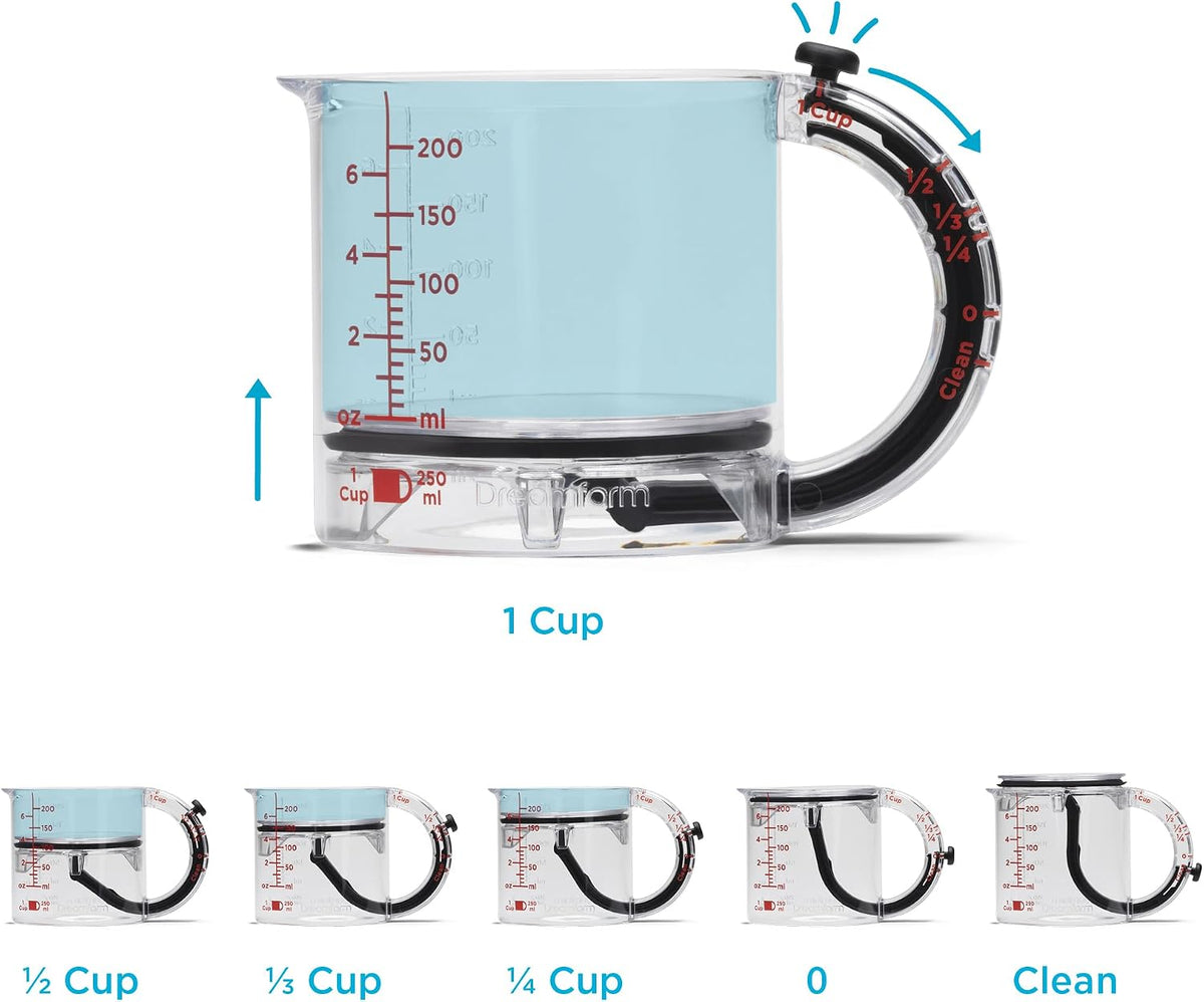 Tyiipro™ Adjustable All-in-One Measuring Cup – 1 Cup, ½ Cup, ⅓ Cup & ¼ Cup