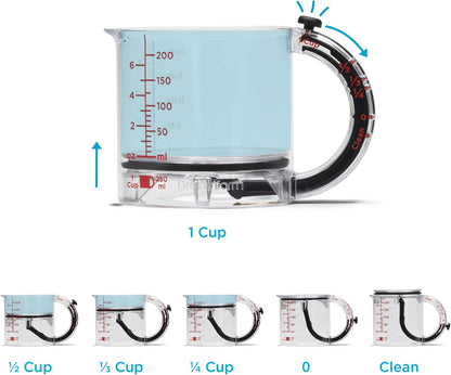 Tyiipro™ Adjustable All-in-One Measuring Cup – 1 Cup, ½ Cup, ⅓ Cup & ¼ Cup