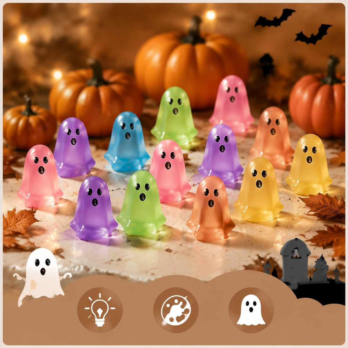 👻Mini Glow-in-the-Dark Ghost Figurines – Colorful Halloween Resin Decorations