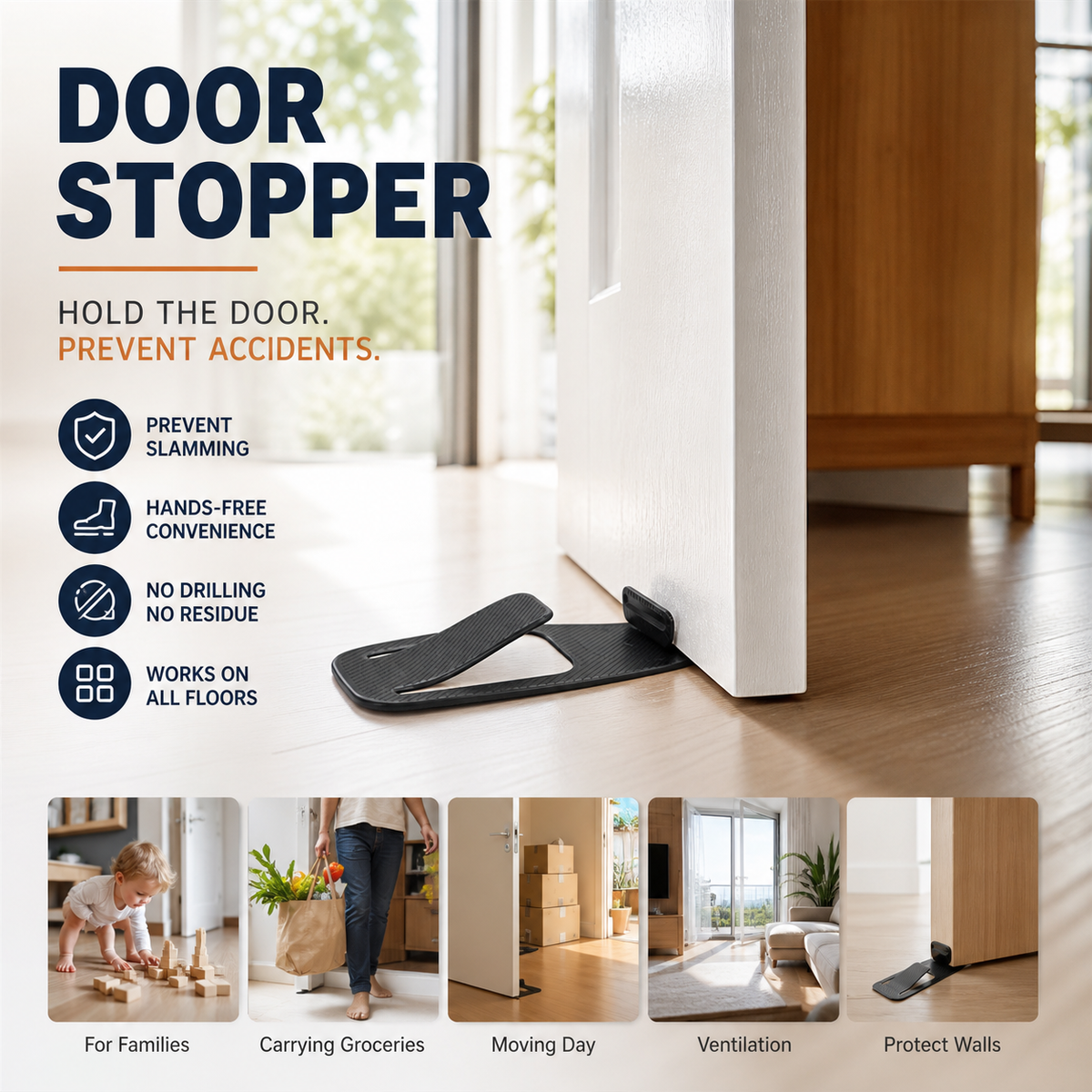 2-Pack Door Stopper Protector –  No-drill, residue-free & holds doors open. Safe & simple – stock up & save! 🏠✅