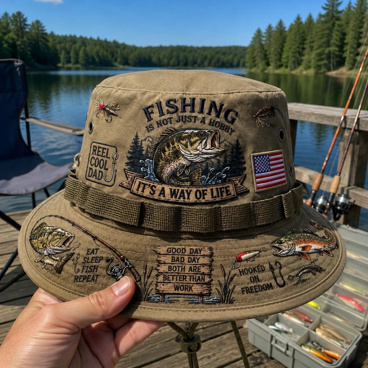 Fishing Is a Way of Life Embroidered Boonie Hat – Outdoor Fishing Bucket Hat