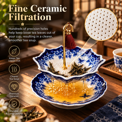 Umbrella-Shaped Porcelain Tea Infuser – Elegant Ceramic Tea Strainer with Decorative Saucer