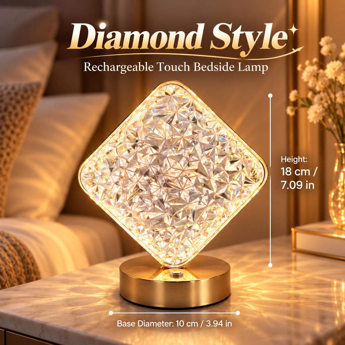 Rechargeable Touch Bedside Lamp – 3-Color LED Night Light