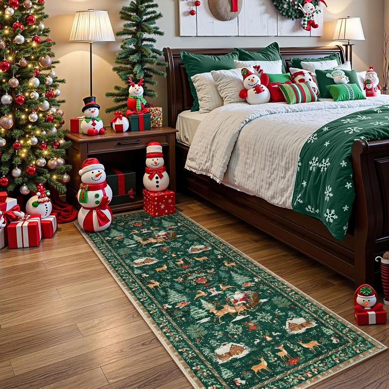 🎄 Christmas Deer & Santa Long Runner Rug