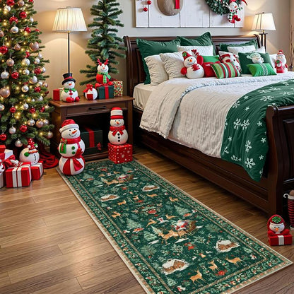 🎄 Christmas Deer & Santa Long Runner Rug