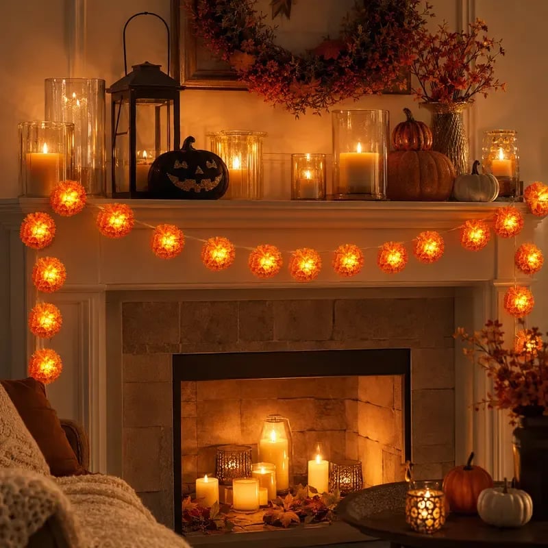 🎃🌼 Mexican Marigold Flower String Lights