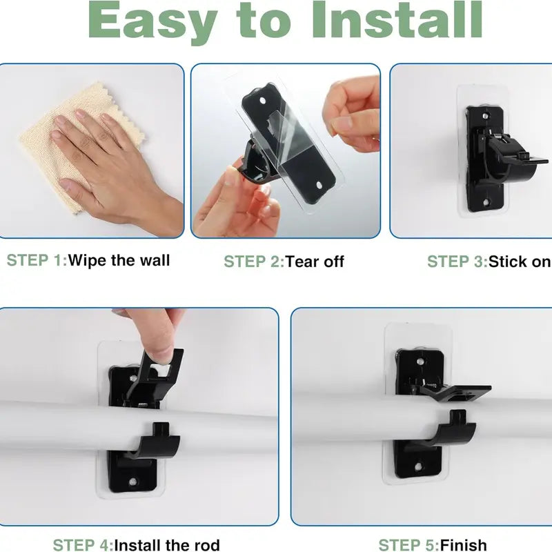 No-Drill Curtain Rod Brackets – Easy Peel & Stick