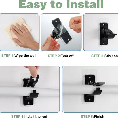 No-Drill Curtain Rod Brackets – Easy Peel & Stick