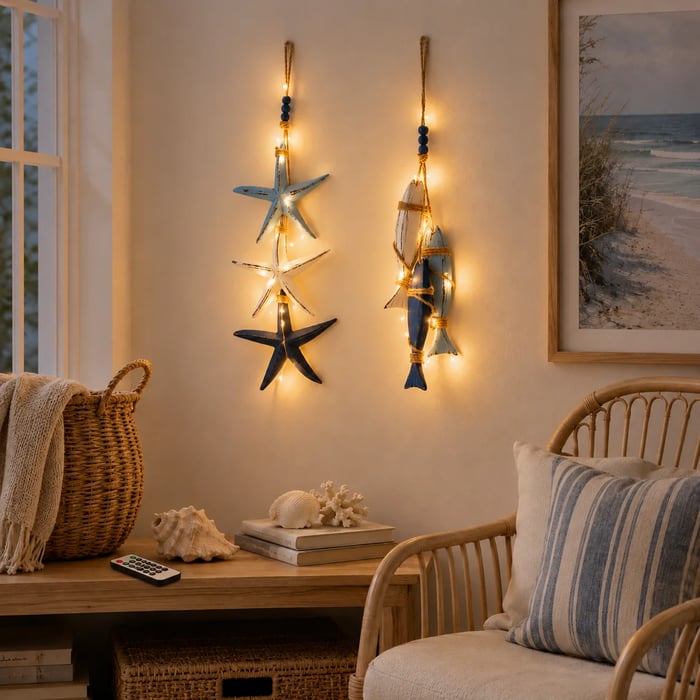 Mediterranean Decorative Starfish & Fish Hanging Ornaments for Home, Cafe & Restaurant - Ocean Style Crafts