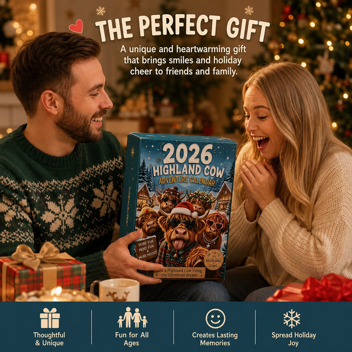 🐮🎄 Highland Cow Christmas Advent Calendar 2026-Open One Door a Day & Grow Your Own Highland Cow Christmas Village!
