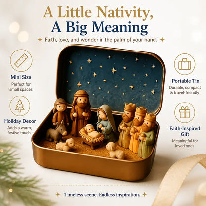 Pocket-Size Mini Nativity Scene Set with Storage Box