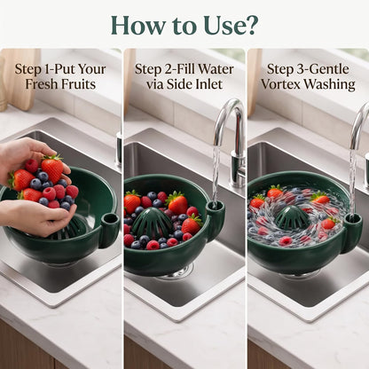 Handmade Ceramic Vortex Berry Washing Bowl – Self-Flowing Fruit Washer & Colander