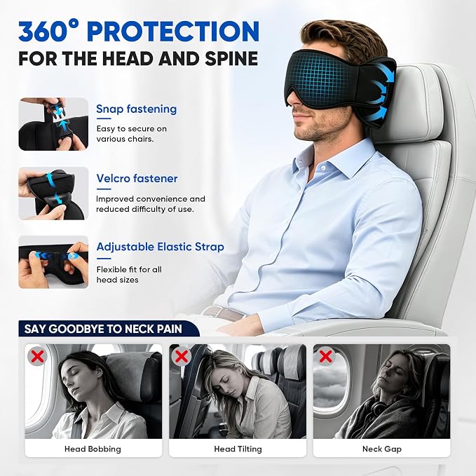 TYII™ 3-in-1 Travel Pillow with Eye Mask – Neck Support for Airplane, Car & Train
