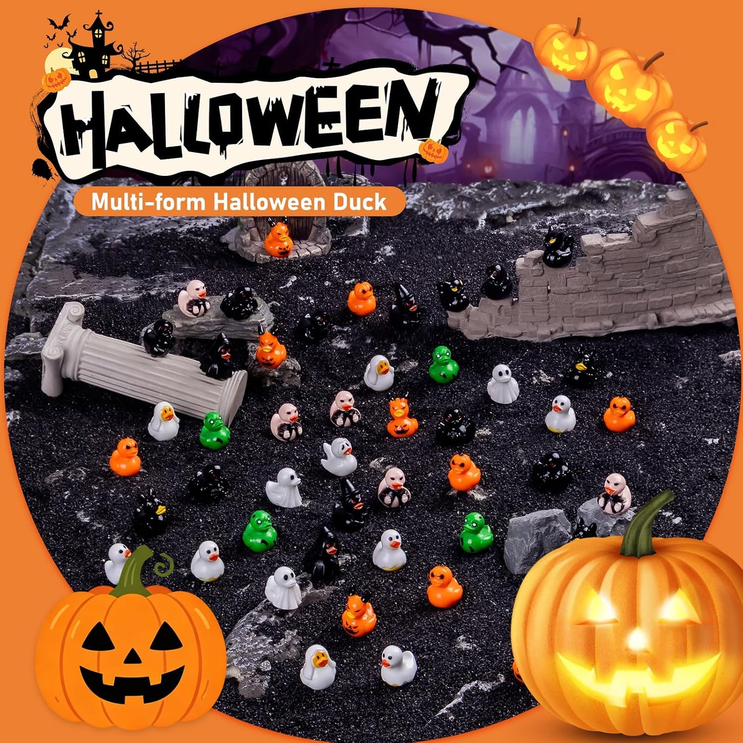 🎃 50PCS Mini Halloween Resin Ducks – 15 Spooky-Cute Styles