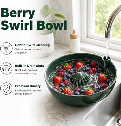 Handmade Ceramic Vortex Berry Washing Bowl – Self-Flowing Fruit Washer & Colander