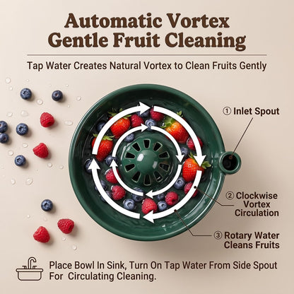 Handmade Ceramic Vortex Berry Washing Bowl – Self-Flowing Fruit Washer & Colander
