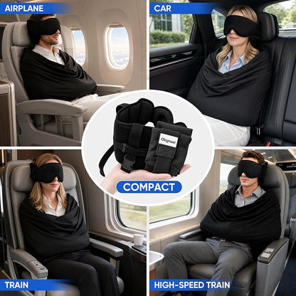 TYII™ 3-in-1 Travel Pillow with Eye Mask – Neck Support for Airplane, Car & Train