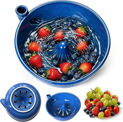 Handmade Ceramic Vortex Berry Washing Bowl – Self-Flowing Fruit Washer & Colander