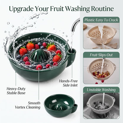 Handmade Ceramic Vortex Berry Washing Bowl – Self-Flowing Fruit Washer & Colander