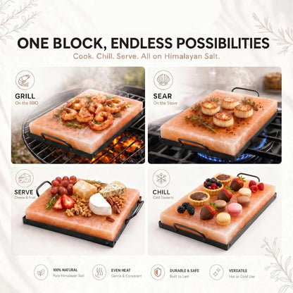 Himalayan Salt Block Cooking Plate – Natural Pink Himalayan Salt Cooking Stone for Grilling, Searing & Serving