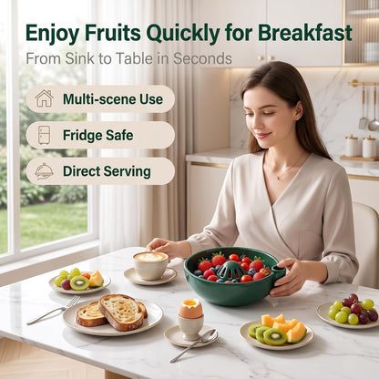Handmade Ceramic Vortex Berry Washing Bowl – Self-Flowing Fruit Washer & Colander