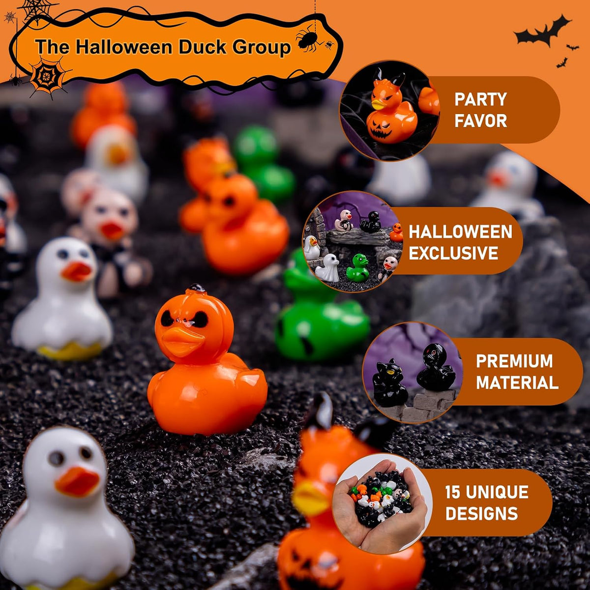 🎃 50PCS Mini Halloween Resin Ducks – 15 Spooky-Cute Styles