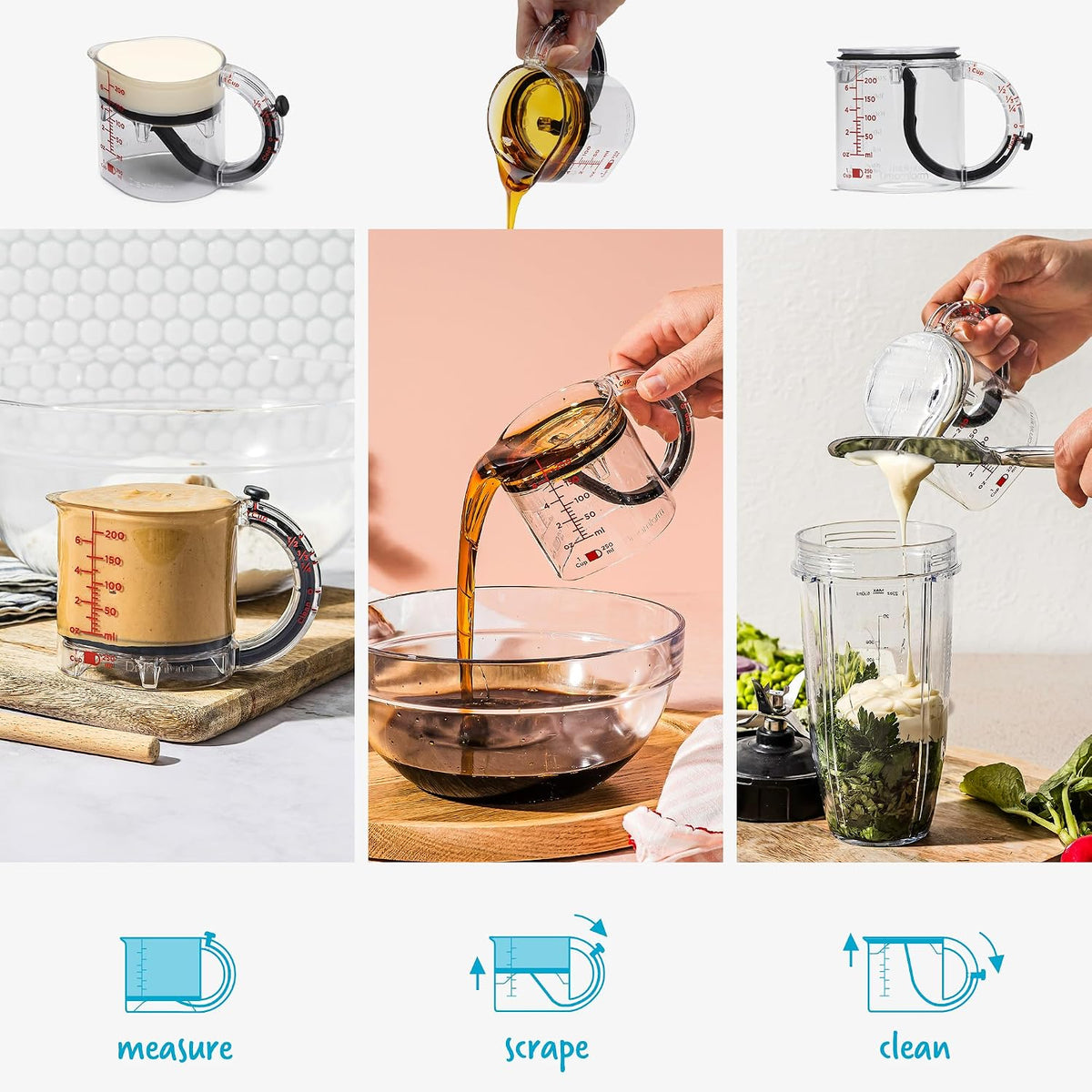 Tyiipro™ Adjustable All-in-One Measuring Cup – 1 Cup, ½ Cup, ⅓ Cup & ¼ Cup