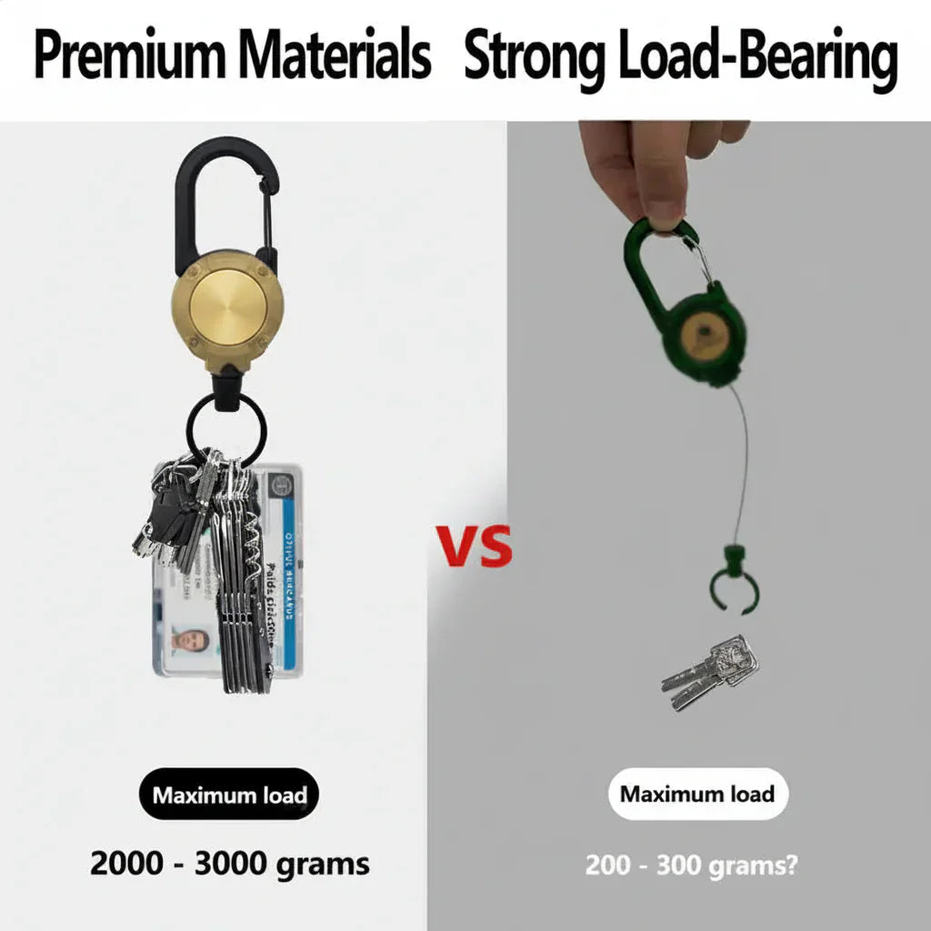 Heavy-Duty Retractable Carabiner Keychain – 25in Steel Lanyard, 100K Pull Cycles