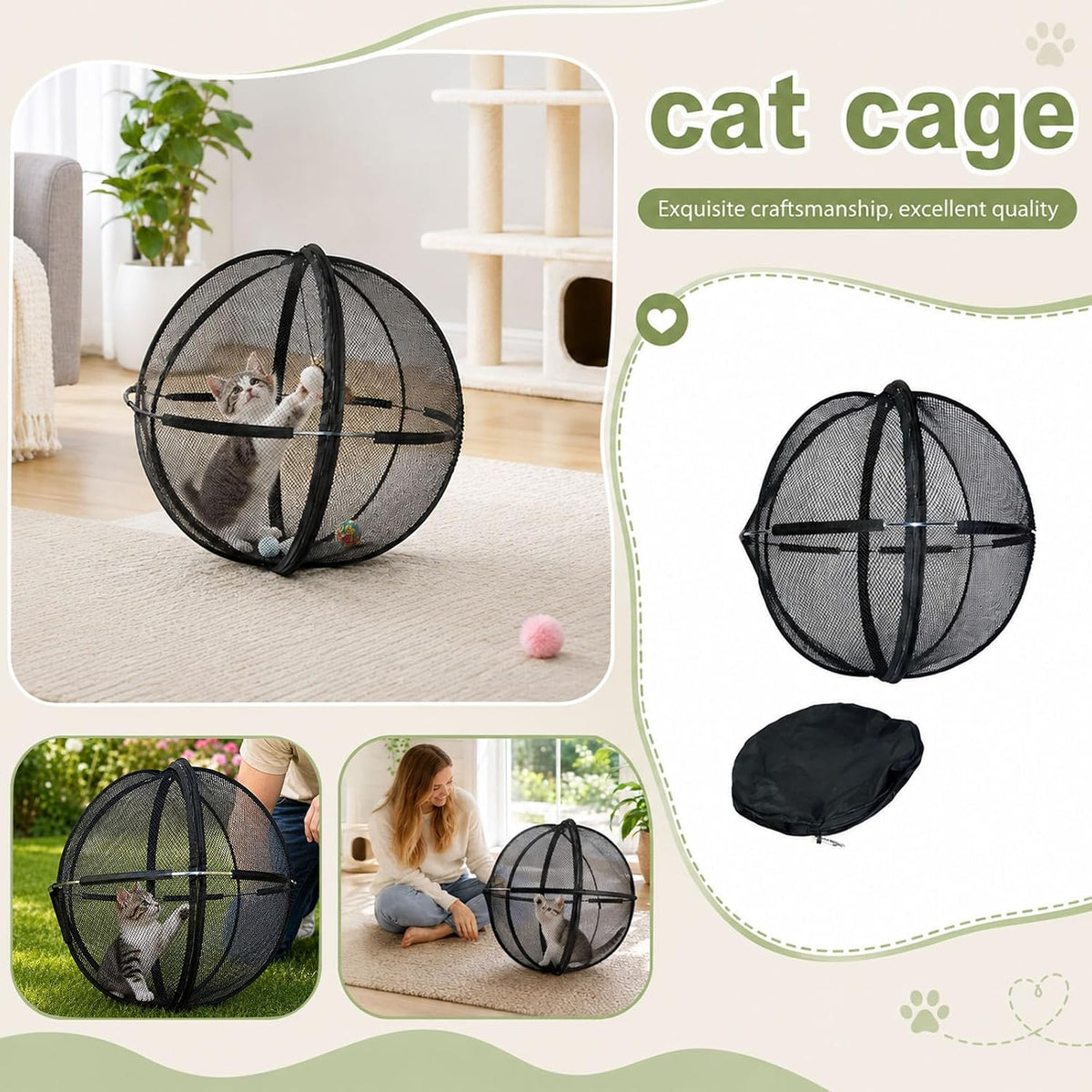 TYII™ 360° Rolling Cat Playpen – Portable Pop-Up Outdoor Cat Enclosure, Foldable Mesh Catio Ball for Indoor & Outdoor Play