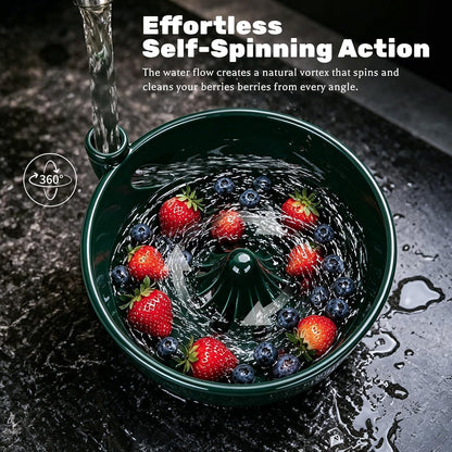 Handmade Ceramic Vortex Berry Washing Bowl – Self-Flowing Fruit Washer & Colander