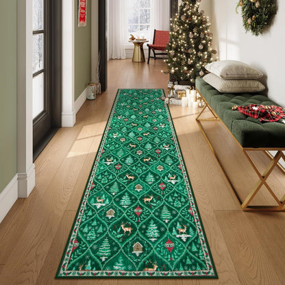 🎄 Christmas Deer & Santa Long Runner Rug