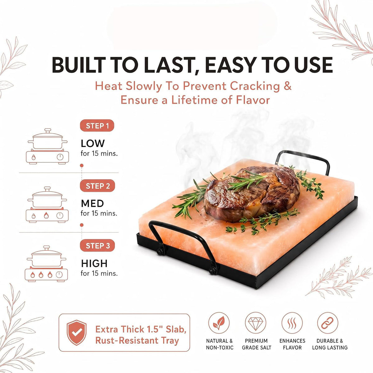 Himalayan Salt Block Cooking Plate – Natural Pink Himalayan Salt Cooking Stone for Grilling, Searing & Serving