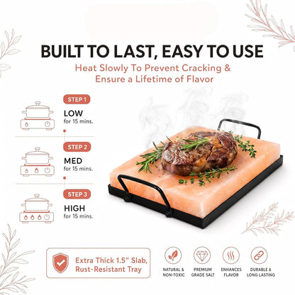Himalayan Salt Block Cooking Plate – Natural Pink Himalayan Salt Cooking Stone for Grilling, Searing & Serving