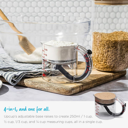 Tyiipro™ Adjustable All-in-One Measuring Cup – 1 Cup, ½ Cup, ⅓ Cup & ¼ Cup