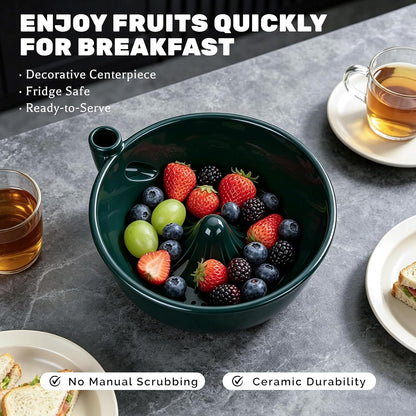 Handmade Ceramic Vortex Berry Washing Bowl – Self-Flowing Fruit Washer & Colander