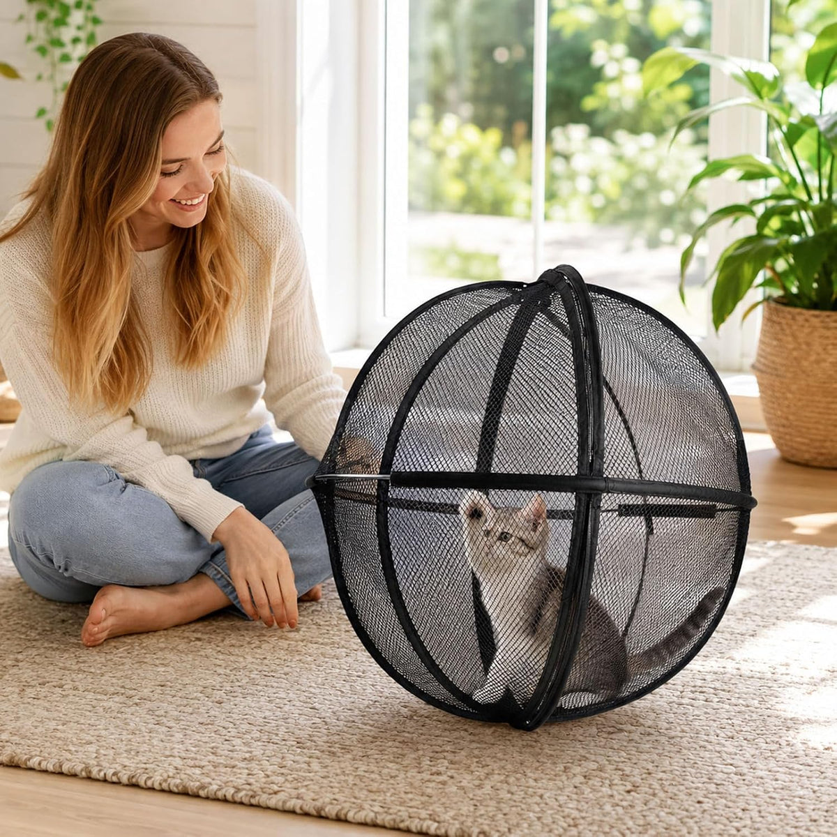 TYII™ 360° Rolling Cat Playpen – Portable Pop-Up Outdoor Cat Enclosure, Foldable Mesh Catio Ball for Indoor & Outdoor Play