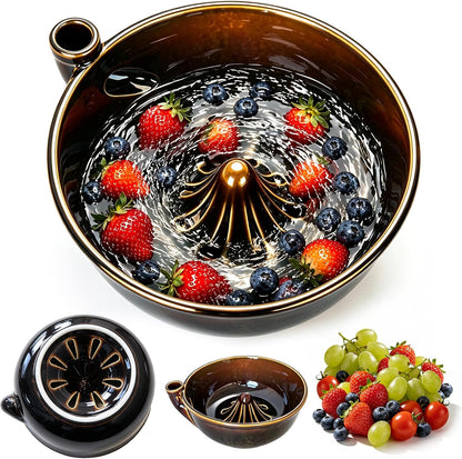 Handmade Ceramic Vortex Berry Washing Bowl – Self-Flowing Fruit Washer & Colander
