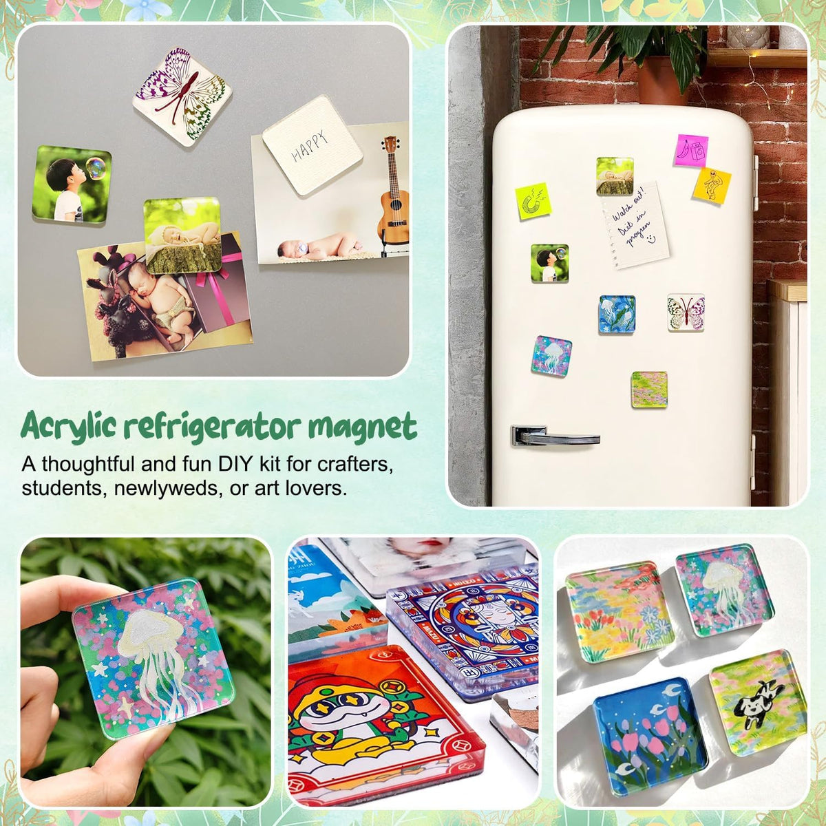 DIY Fridge Magnet Kit – Clear Acrylic Magnetic Pieces for Photos & Crafts
