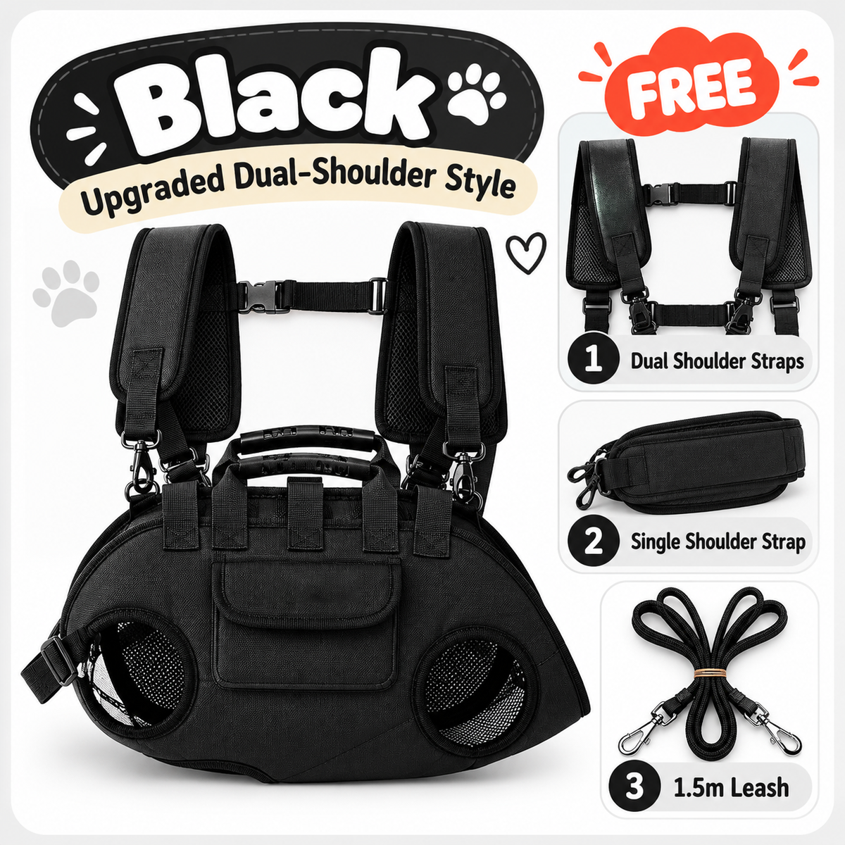 2-in-1 Pet Carrier Shoulder Bag & Backpack with Free Leash – Breathable Carrier for Small Dogs & Cats