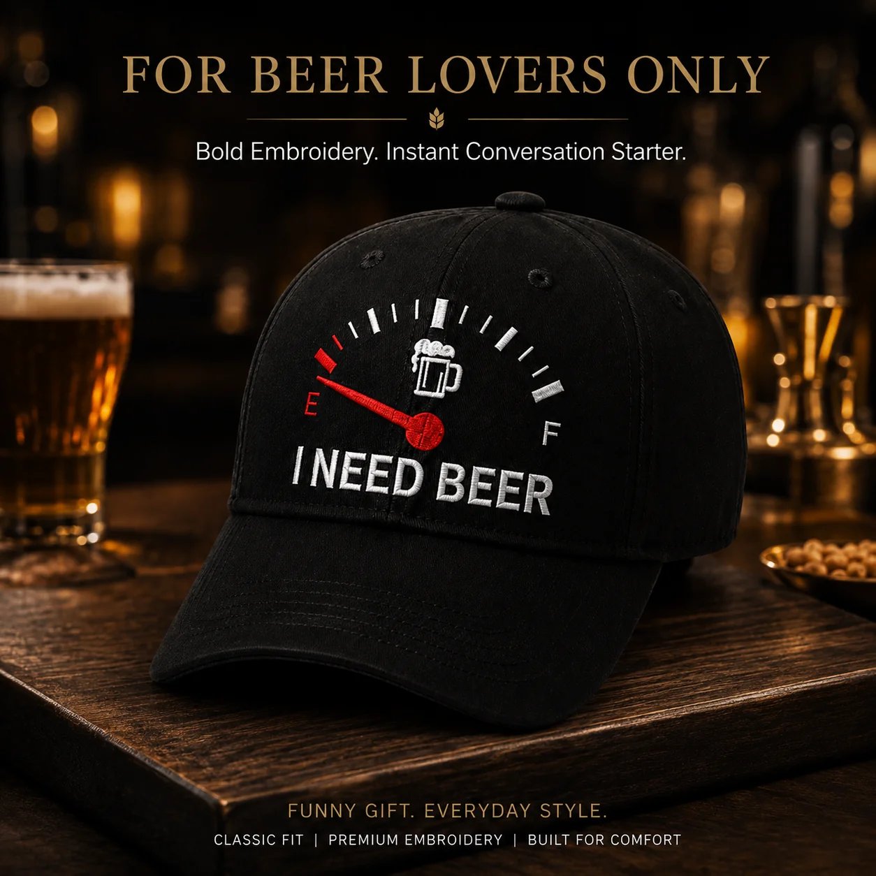 🍺 ‘I NEED BEER’  Embroidered Baseball Cap – Unisex Adjustable Washed Vintage Hat