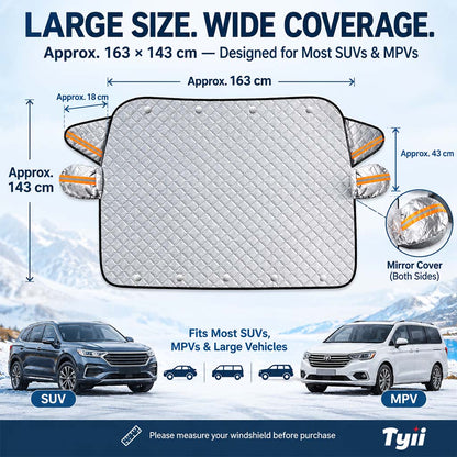 TYII™ All-Weather Magnetic Windshield Cover – Snow, Frost, Ice & Sun Protector with Side Mirror Covers