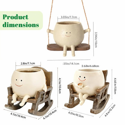 Whimsical Rocking Chair Resin Planter with Drainage Hole