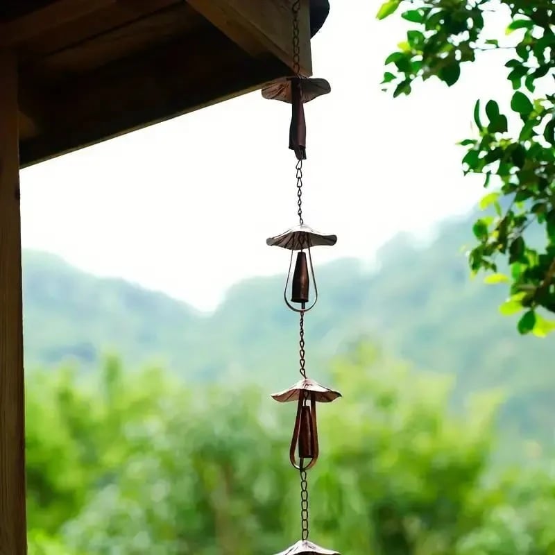 🍄 Vintage Iron Mushroom Rain Chain | Rustic Outdoor Decor & Wind Chime