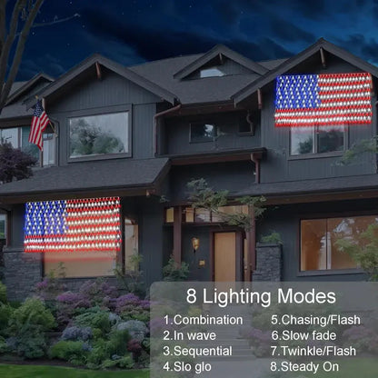 Solar American Flag Net Lights – Waterproof Outdoor LED Patriotic Decorations for 4th of July & Memorial Day